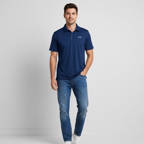 Under Armour HeatGear Men’s Polo Shirt Blue Loose Fit Size Small - Picture 2 of 5